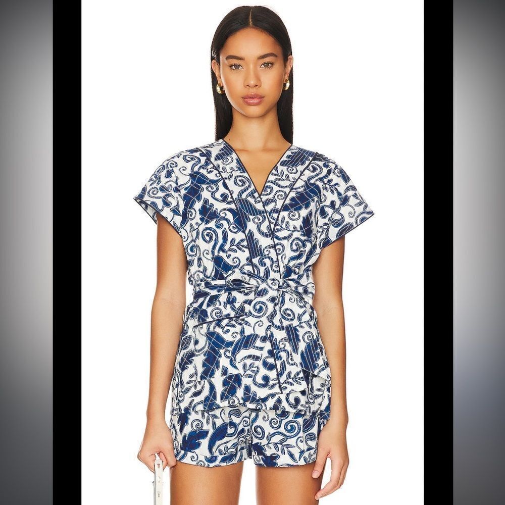 New Cleobella Tayla Wrap Vest Top in Azulejo Large Blue/White Revolve